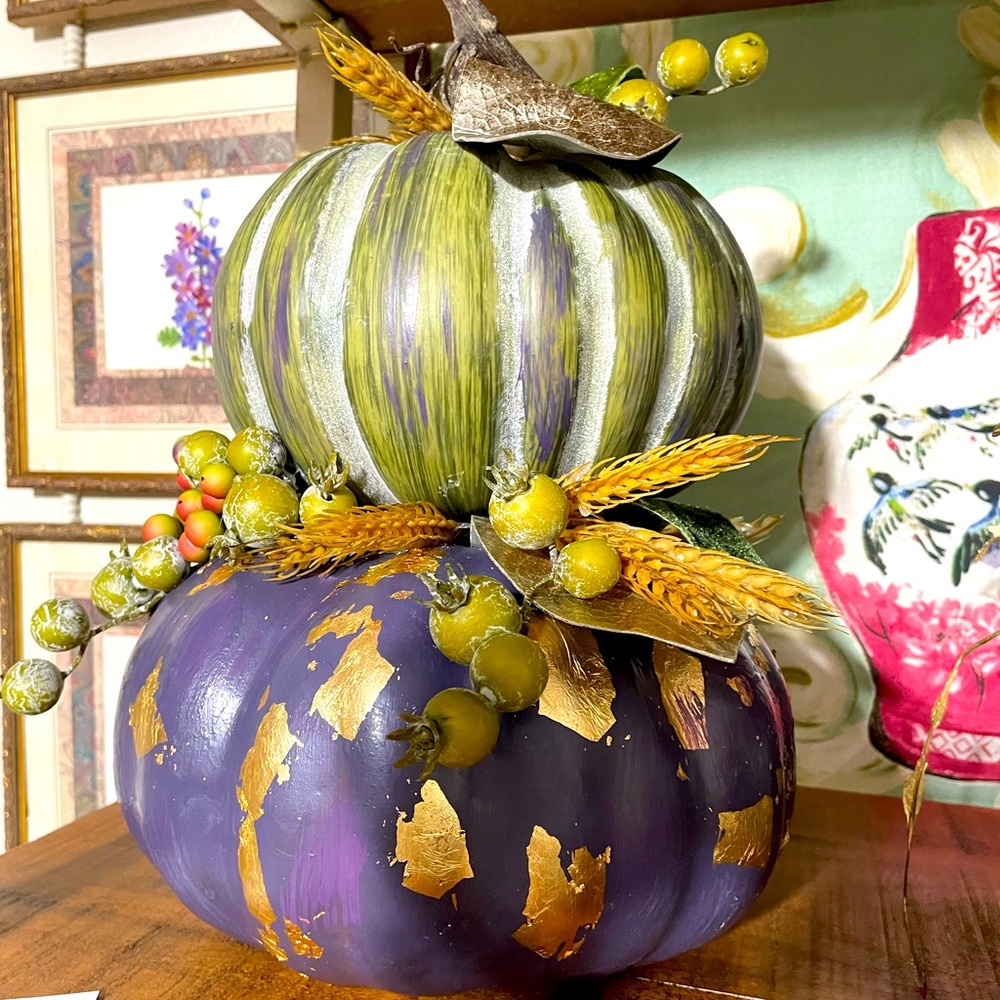 Fall pumpkins- gold purple and green. Gold foiled